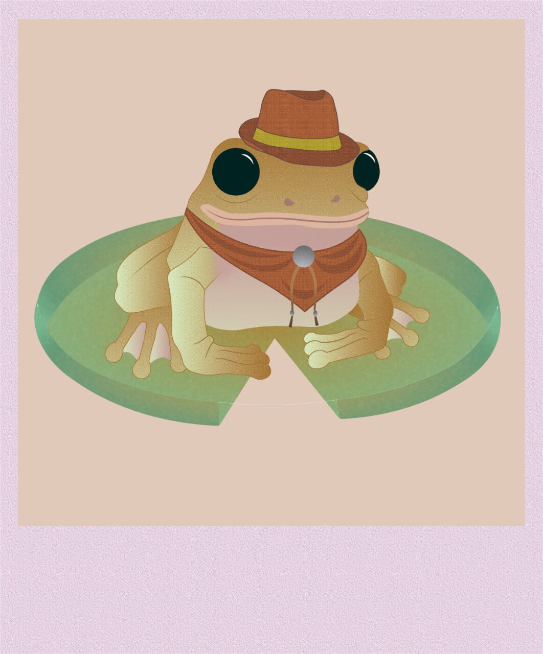 ranita ilustrada con gorrito vaquero y pañuelo