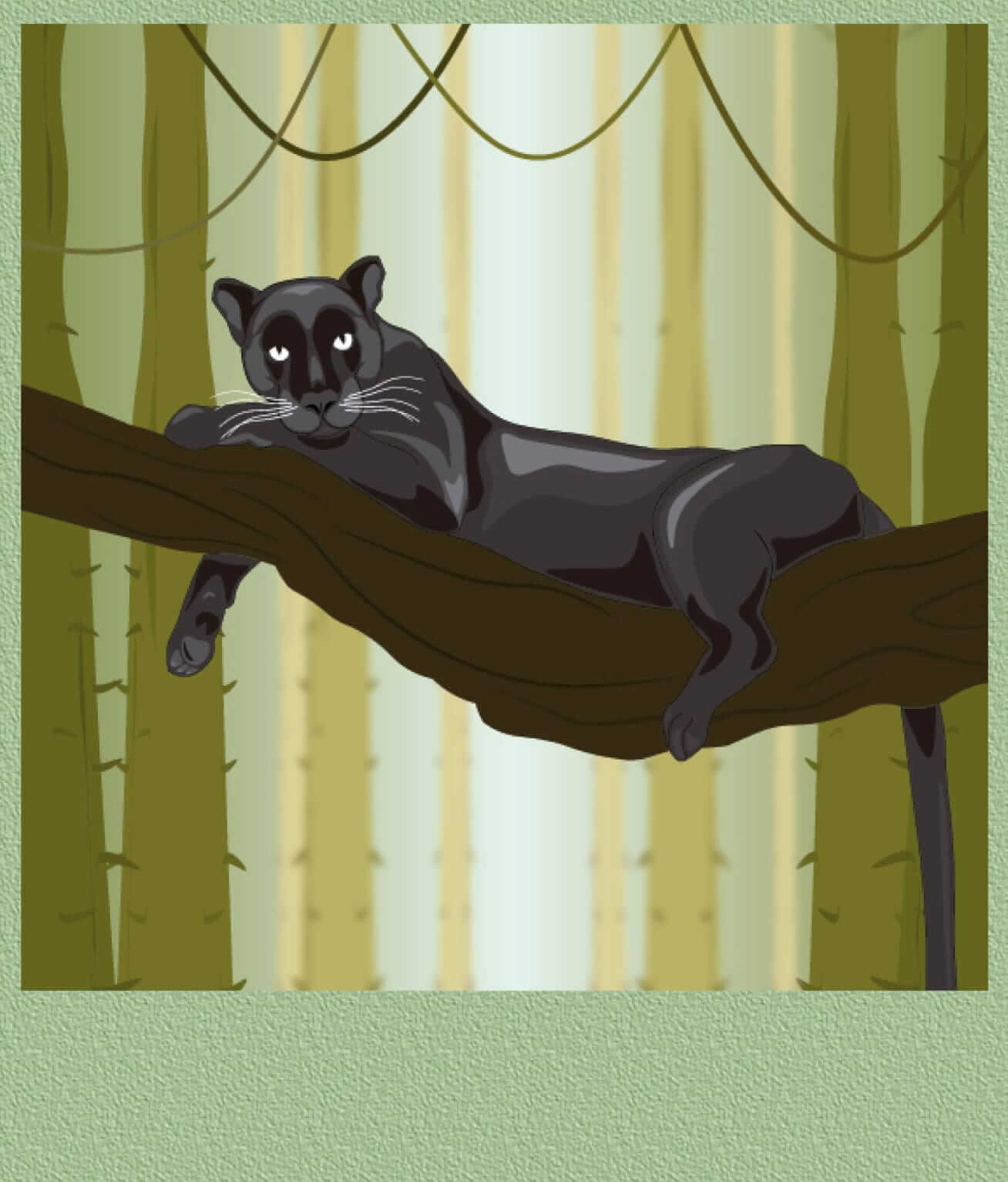 pantera negra reposada en un arbol en la selva con fondo de selva